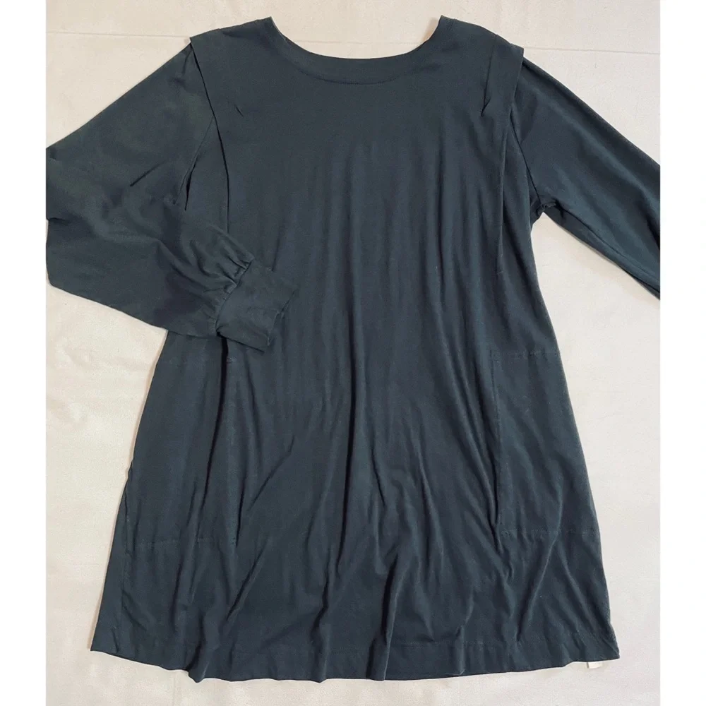 New Free People Beach Black Cotton Long Sleeve T-Shirt Tunic Dress Size M